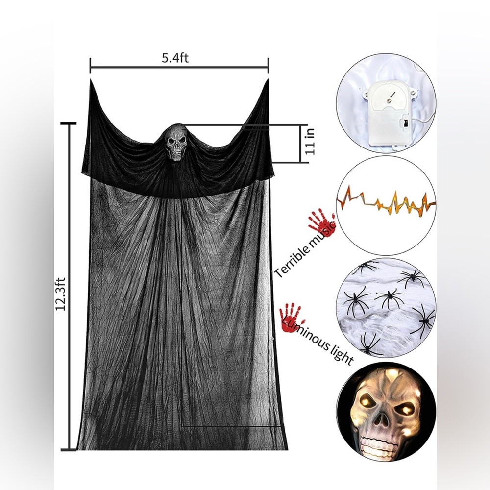 Halloween 12.3 ft Ghost Hanging Decorations Scary Glowing Mask